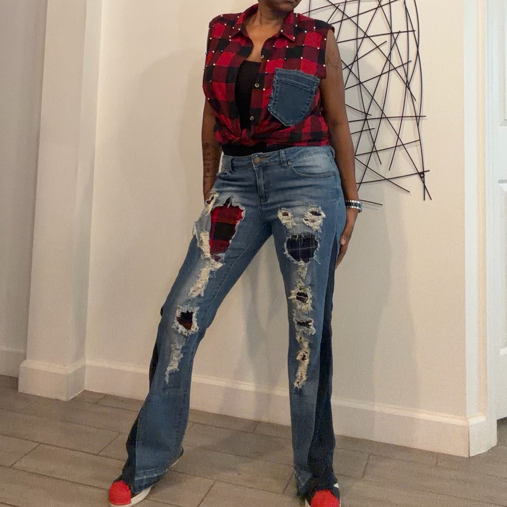Custom flair plaid jeans 👖